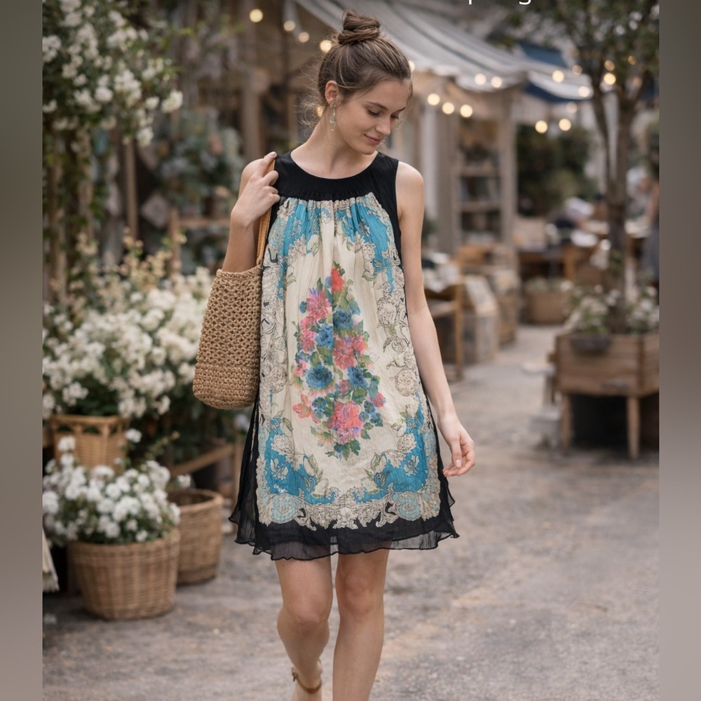 Moulinette Soeurs Silk Dress Size 6 Anthropologie Floral Boho Sleeveless Dress